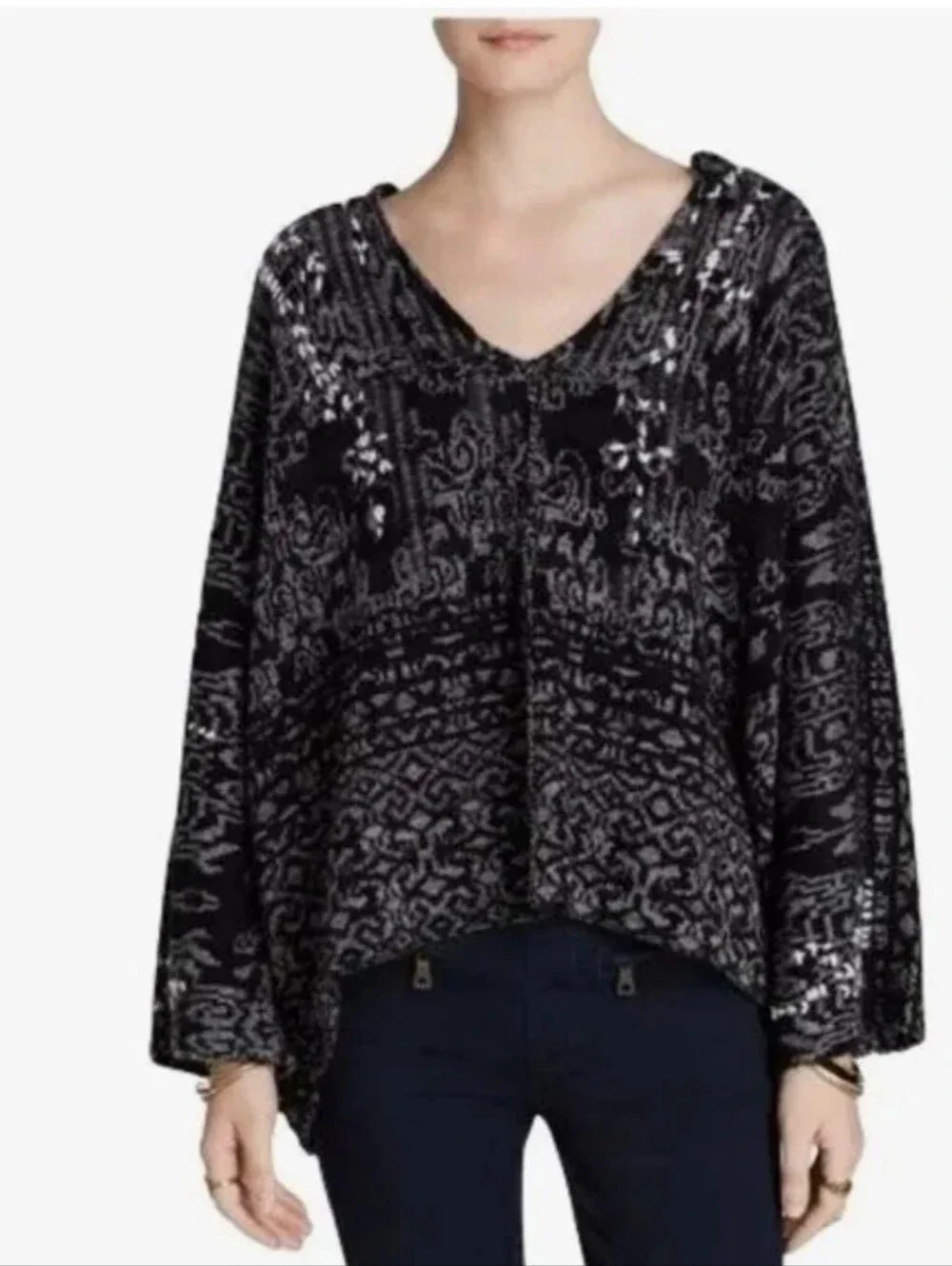 Free People Raggy Hooded Knit Sweater Size Medium